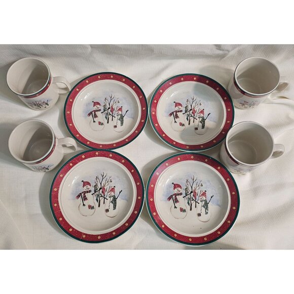 Vintage Royal Seasons Christmas Snowman 4 Mugs and Saucers Set - Picture 9 of 9